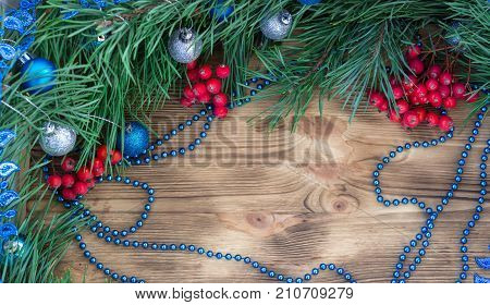 Christmas And New Year Ornament Decor Background With Copy Space