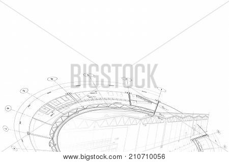 Abstract architectural project of industrial building on the white background