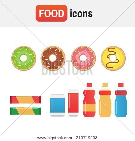 Snack Chips Bag Vector. Fast Food Snacks And Drinks Flat Vector Icons