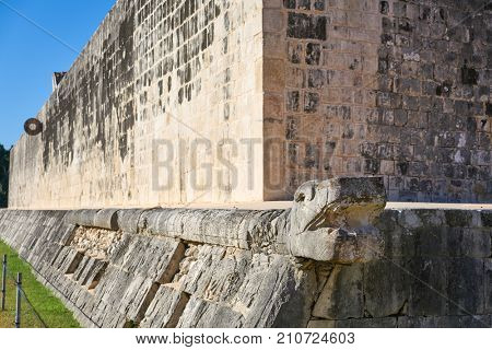 Chichen Itza stone ring Maya ballgame court in Yucatan Mexico