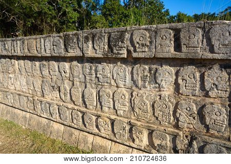 Chichen Itza Tzompantli the Wall of Skulls in Mexico Yucatan
