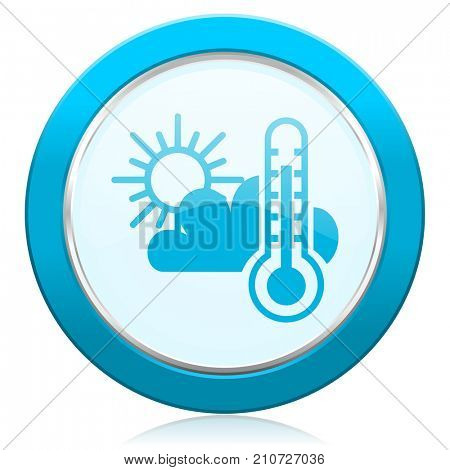 Weather forecast blue chrome silver metallic border web icon. Round button for internet and mobile phone application designers.