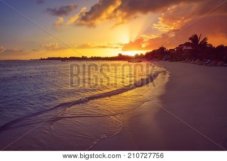 Mahahual Caribbean beach sunset in Costa Maya of Mayan Mexico