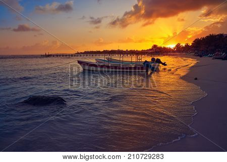 Mahahual Caribbean beach sunset in Costa Maya of Mayan Mexico