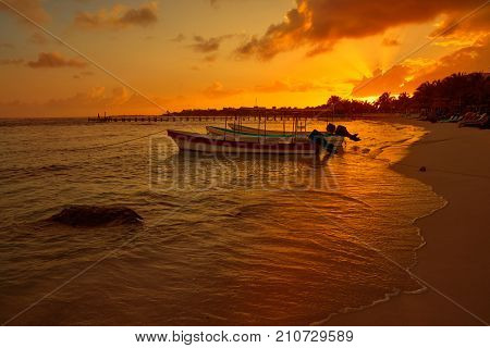 Mahahual Caribbean beach sunset in Costa Maya of Mayan Mexico