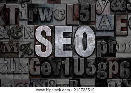 The letters SEO made from old metal letterpress - Search Engine Optimization