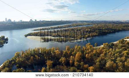 Dnieper and Desna river in Kiev,  aerial view