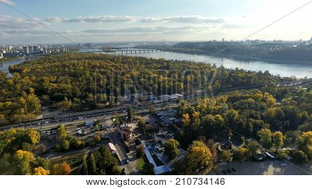 Dnieper and Desna river in Kiev,  aerial view