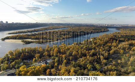 Dnieper and Desna river in Kiev,  aerial view