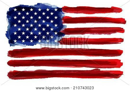 American Usa Flag Artistic Watercolor Grunge Stylistic