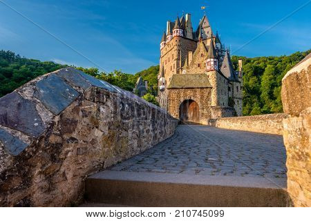 Burg Eltz castle in Rhineland-Palatinate state, Germany. Construction started	prior to 1157.