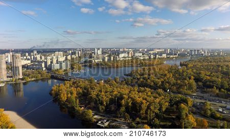 Dnieper and Desna river in Kiev,  aerial view