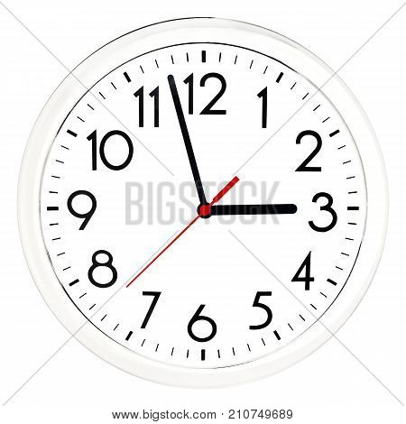 Black Wall Clock. Isolated On White Background.