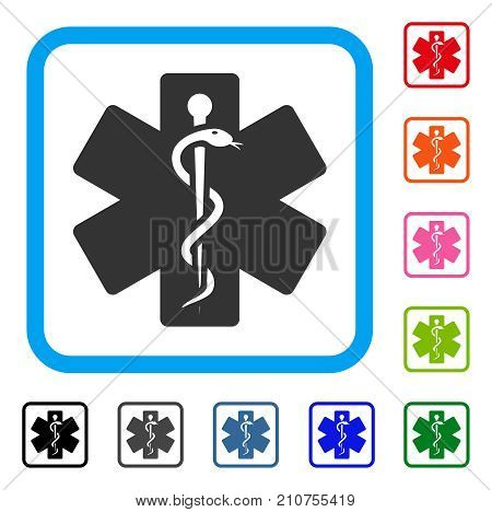 Life Star Medical Emblem icon. Flat grey iconic symbol in a light blue rounded rectangle. Black, gray, green, blue, red, orange color versions of Life Star Medical Emblem vector.