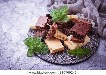 Different type of chocolate. A selective focus