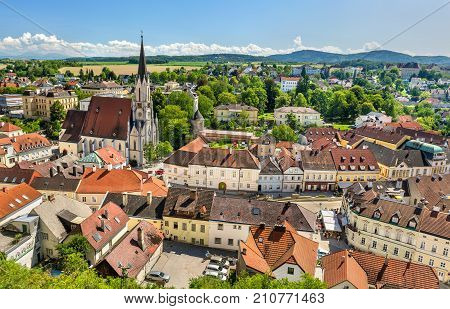 View of Melk town from Stift Melk. Austria