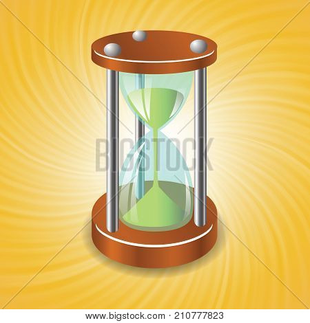 colorful illustration with retro sandclock on a sun wave background