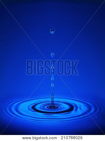 Water Drop With Ripples  In Blue Water
