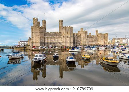 Caernarfon Wales - June 15 2016: Caernarfon Castle In Wales In A Beautiful Summer Day United Kingdom