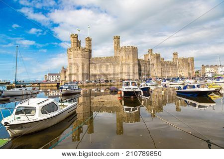 Caernarfon Wales - June 15 2016: Caernarfon Castle In Wales In A Beautiful Summer Day United Kingdom