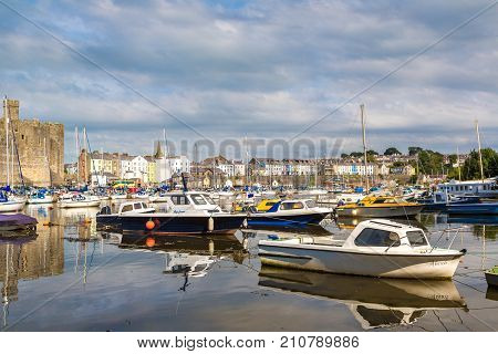 Caernarfon Wales - June 15 2016: Caernarfon Castle In Wales In A Beautiful Summer Day United Kingdom