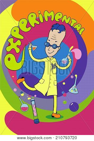 Crazy scientist conducting an experiment in laboratory