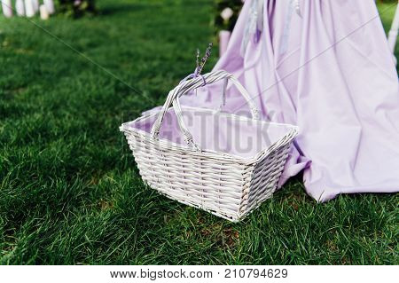 Place for wedding ceremony with white chairs and an arch of living plants