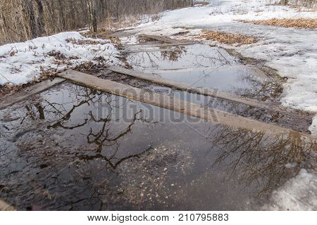Flooded stairs lead down to the river in Afton State Park Minnesota.