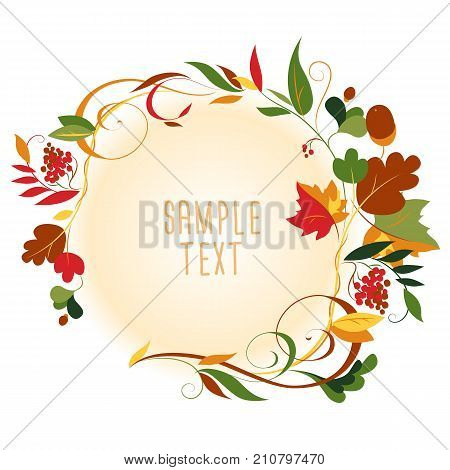 Decorative autumn leaves and berries frame or background