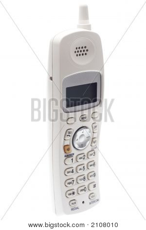 weiße schnurloses Telefon. abgewinkelt