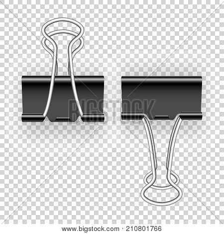 Black metal binding clips for paper money, documents. Easily editable EPS all layers arranged by Vector.