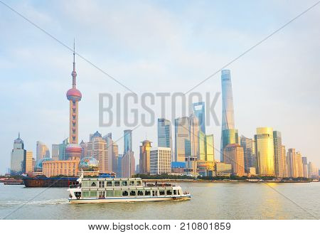 Pudong River Cruise. Shanghai Downtown