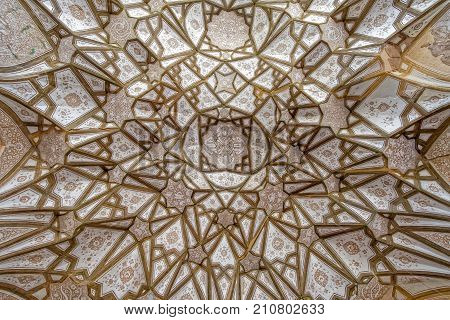 Ceiling decoration in Jame mosque at Nain is one of the oldest mosque in Iran.