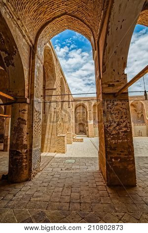 NAIN, IRAN - MAY 6, 2015: Arcade hall passages of the old Jame mosque.