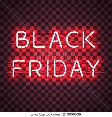 BLACK FRIDAY neon sign isolated on transparent background. Shining and glowing neon effect. All elements are separate units with wires, tubes, brackets and holders.