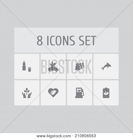 Collection Of Autorefuelling, Protection, Ecological And Other Elements.  Set Of 8 Bio Icons Set.