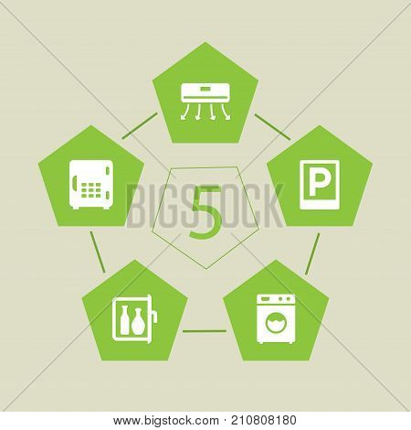 Collection Of Strongbox, Road Sign, Chiller And Other Elements.  Set Of 5 Travel Icons Set.
