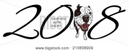 A beautiful banner with a dog, a screensaver for calendars, postcards, bookmarks and other New Year's products for 2018. Vector illustration EPS 10.