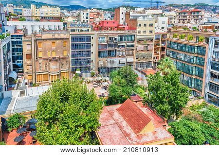 Aerial View Over An Inner Courtyard In Barcelona, Catalonia, Spain