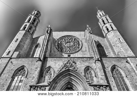 Facade Of Santa Maria Del Mar Church, Barcelona, Catalonia, Spain