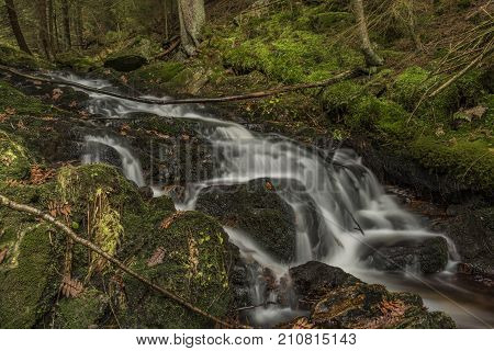Javori Creek In Krkonose Mountains National Park In Autumn Color Day