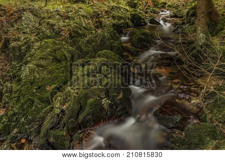 Javori Creek In Krkonose Mountains National Park In Autumn Color Day