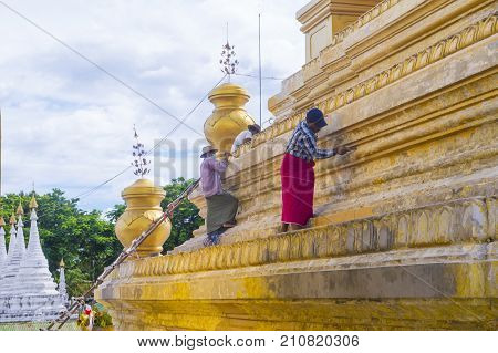 MANDALAY MYANMAR - SEP 02 : Sandamuni Pagoda in Mandalay Myanmar on September 02 2017 Sandamuni Pagoda is a Buddhist stupa located southwest of Mandalay Hill