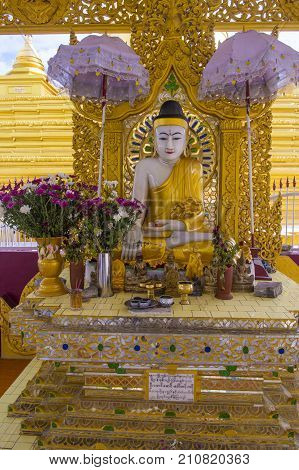 MANDALAY MYANMAR - SEP 02 : Interior of Sandamuni Pagoda in Mandalay Myanmar on September 02 2017 Sandamuni Pagoda is a Buddhist stupa located southwest of Mandalay Hill