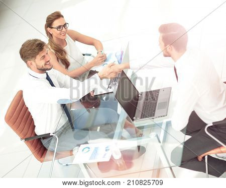 Closeup photo young business managers working with new startup p