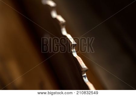 Close up for table circular saw in woodworking shop