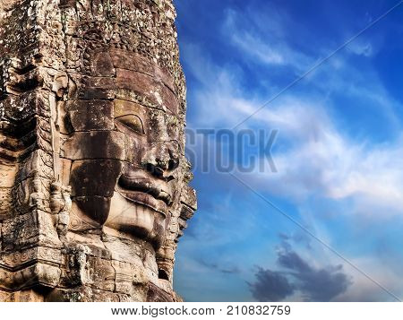 Buddhist Stone Face In Bayon Temple Angkor Thom
