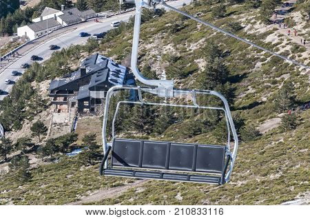 Chair lift in Navacerrada Ski Resort Navacerrada Mountain Pass Madrid Spain on January 4 2015