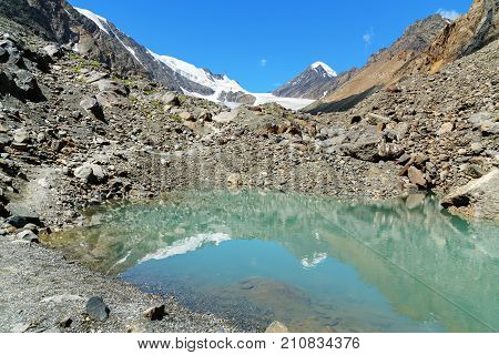 Small Lake In Aktru Valley. Altai Republic, Russia