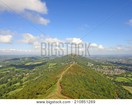 looking down on the Malvern Hills from a paraglider